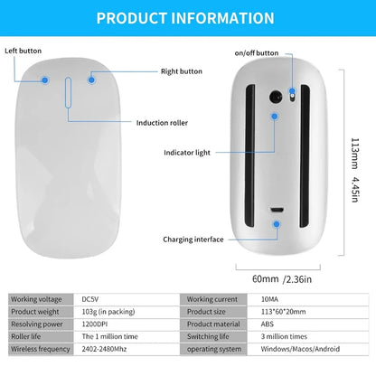 Mouse sem fio Bluetooth recarregável com design fino