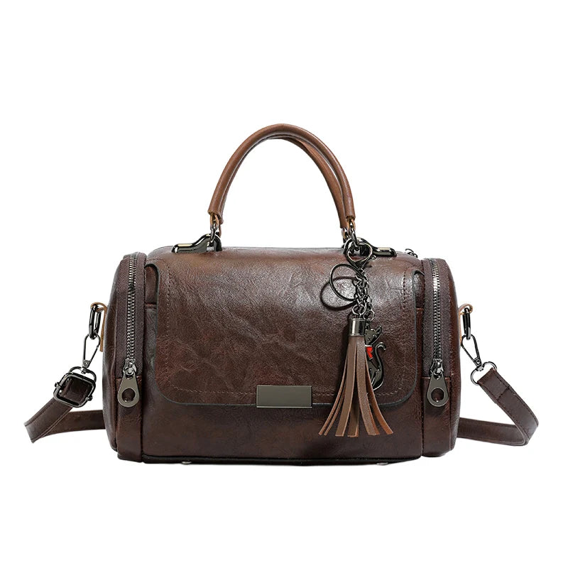 Bolsa de Ombro Feminina Grande — Capacidade Ampla, Borlas, Zíper e Alça Removível