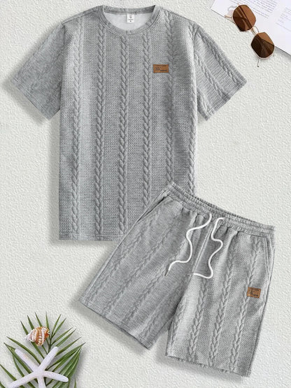 Conjunto Masculino Texturizado de Camiseta e Calções