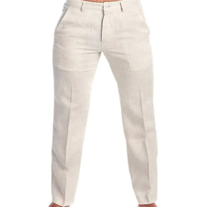 Calça masculina de linho com bolso reto na parte inferior