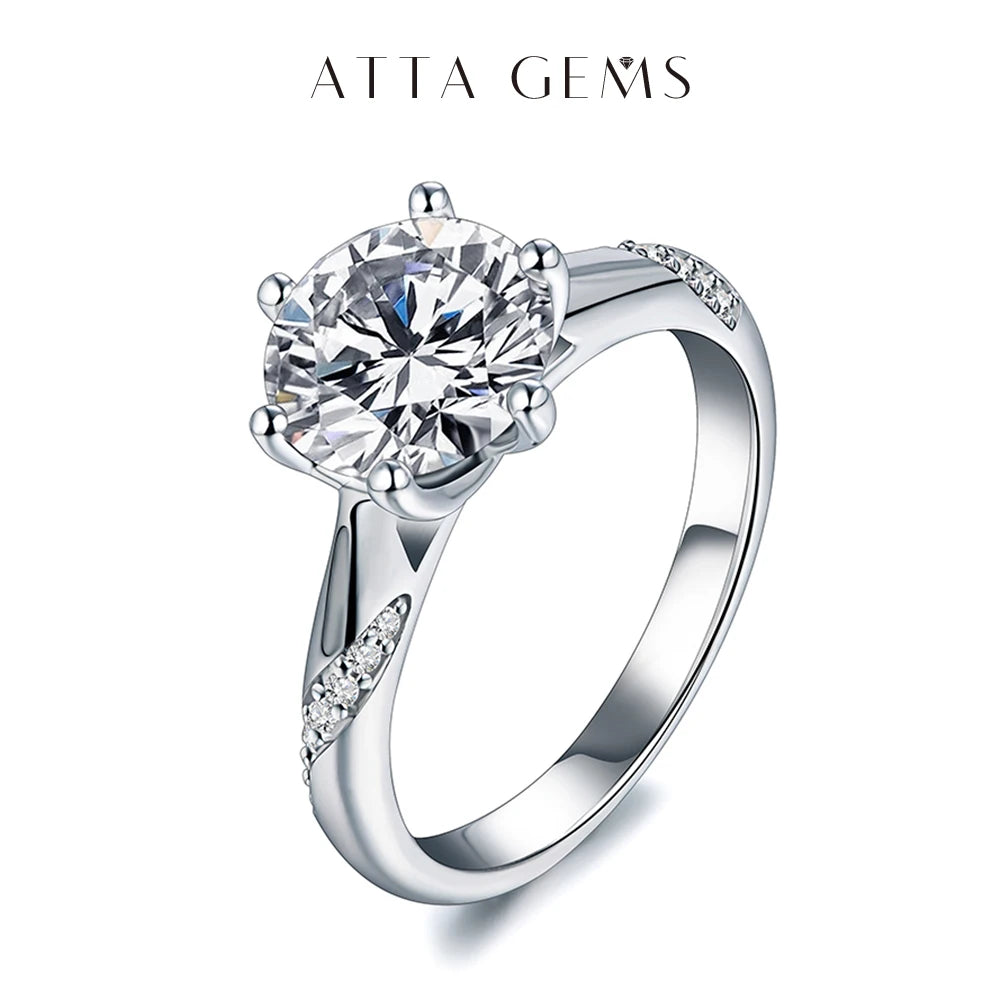 Anel de Moissanite ATTAGEMS em Prata 925 – 1 ct, 2 ct e 3 ct