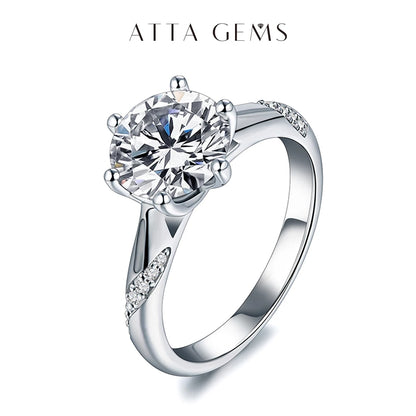 Anel de Moissanite ATTAGEMS em Prata 925 – 1 ct, 2 ct e 3 ct