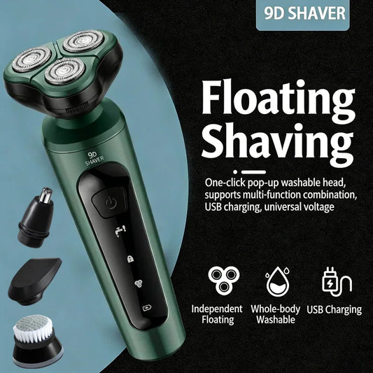 Barbeador Elétrico Masculino 9D Multifuncional – Recarregável e Lavável