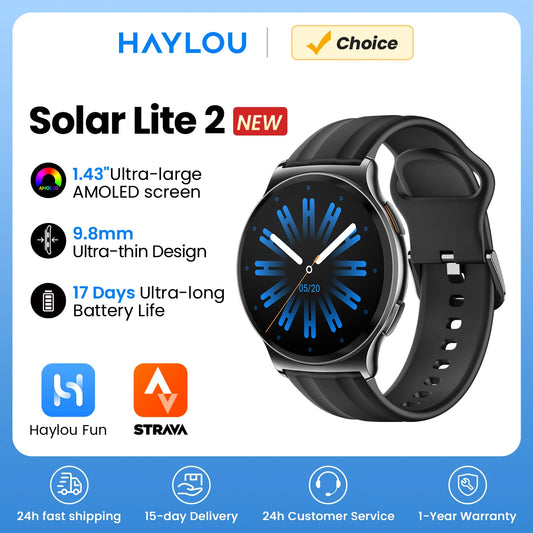 HAYLOU Solar Lite 2 — Smartwatch com Ecrã AMOLED de 1,43"