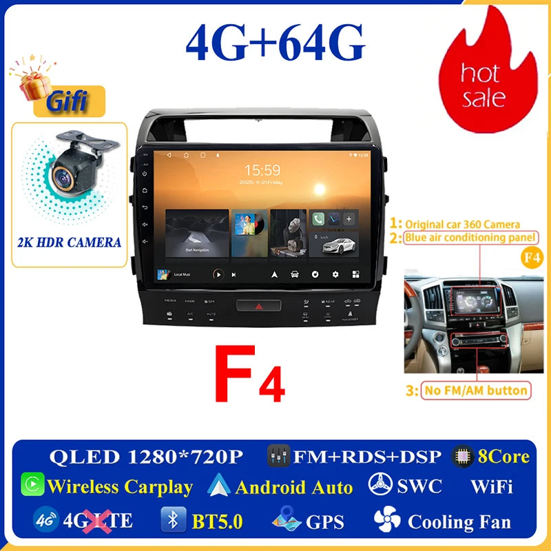 Central Multimídia Android 16 para Toyota Land Cruiser 11 200 2007-2015