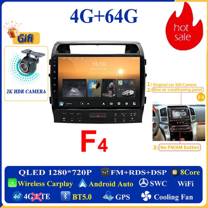 Central Multimídia Android 16 para Toyota Land Cruiser 11 200 2007-2015