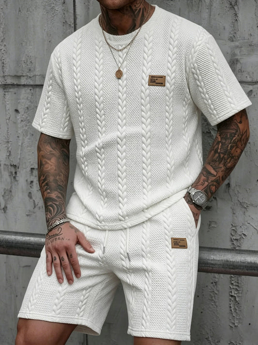 Conjunto Masculino Texturizado de Camiseta e Calções