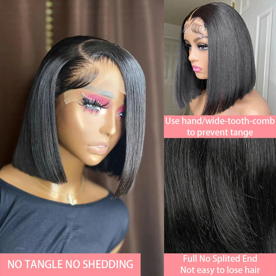 Peruca Bob Curta e Lisa com Densidade de 230% e Lace Front 13x4