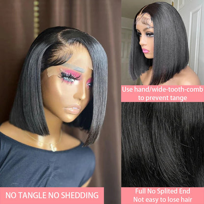 Peruca Bob Curta e Lisa com Densidade de 230% e Lace Front 13x4