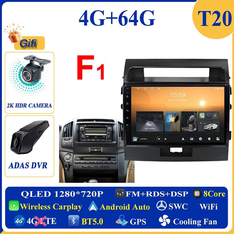 Central Multimídia Android 16 para Toyota Land Cruiser 11 200 2007-2015