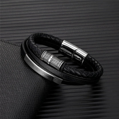 Pulseiras estilo punk viking em pele genuína entrançada