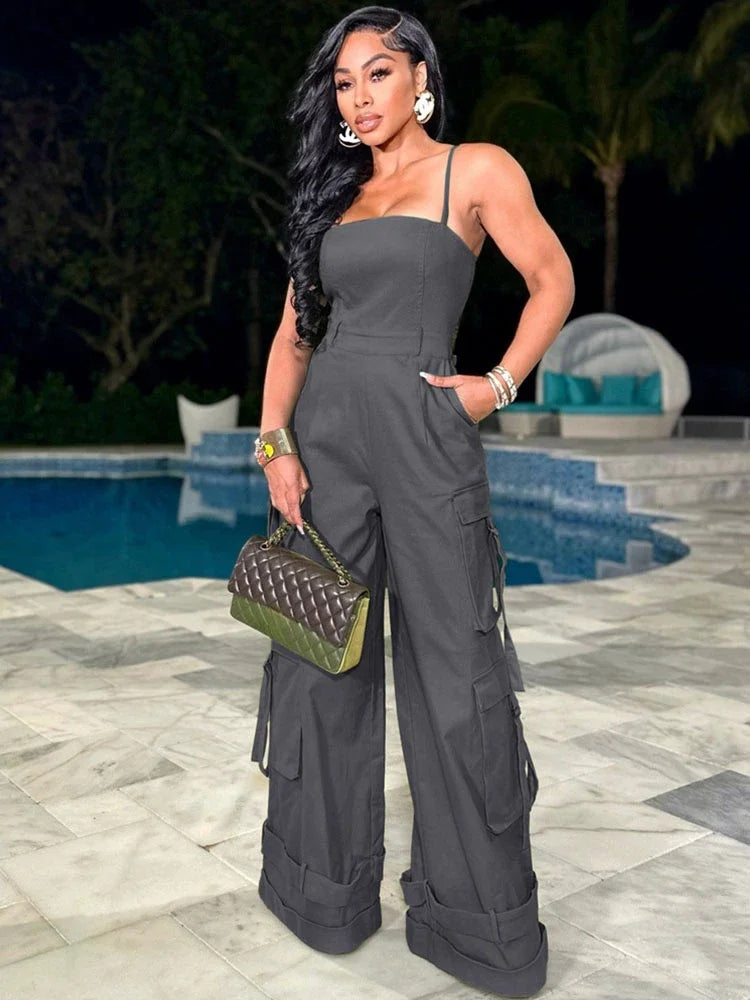 Macacão Feminino Cargo de Verão – Perna Larga, Bolsos e Estilo Casual