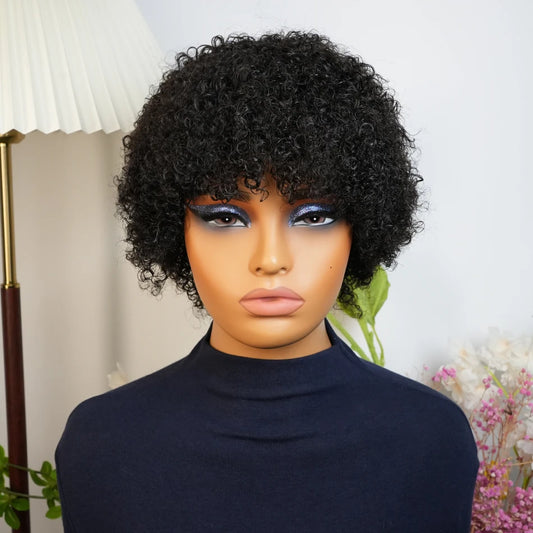Peruca Curta Afro Kinky em Cabelo Humano