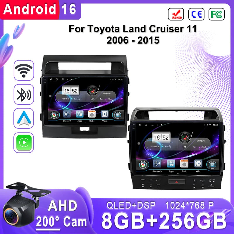 Central Multimídia Android 16 para Toyota Land Cruiser 11 200 2007-2015