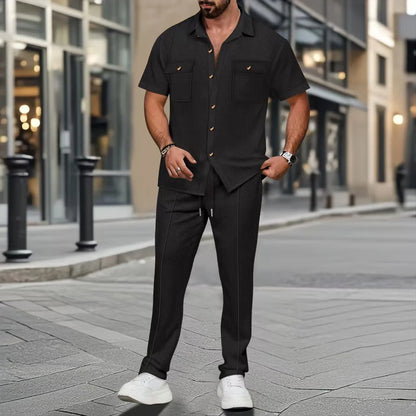 Conjunto Masculino de Verão – Camisa de Botões e Calça Curta