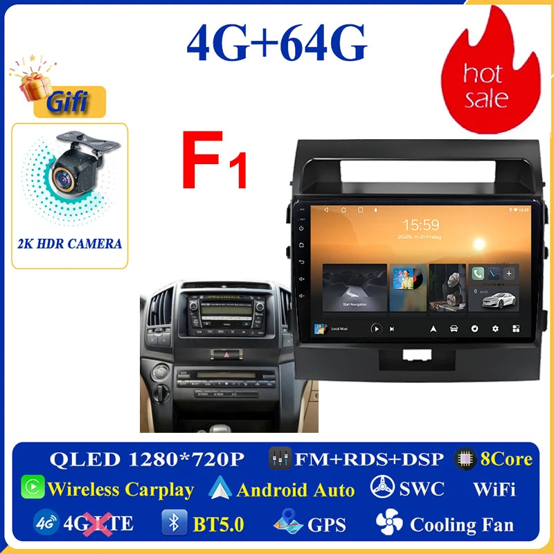 Central Multimídia Android 16 para Toyota Land Cruiser 11 200 2007-2015