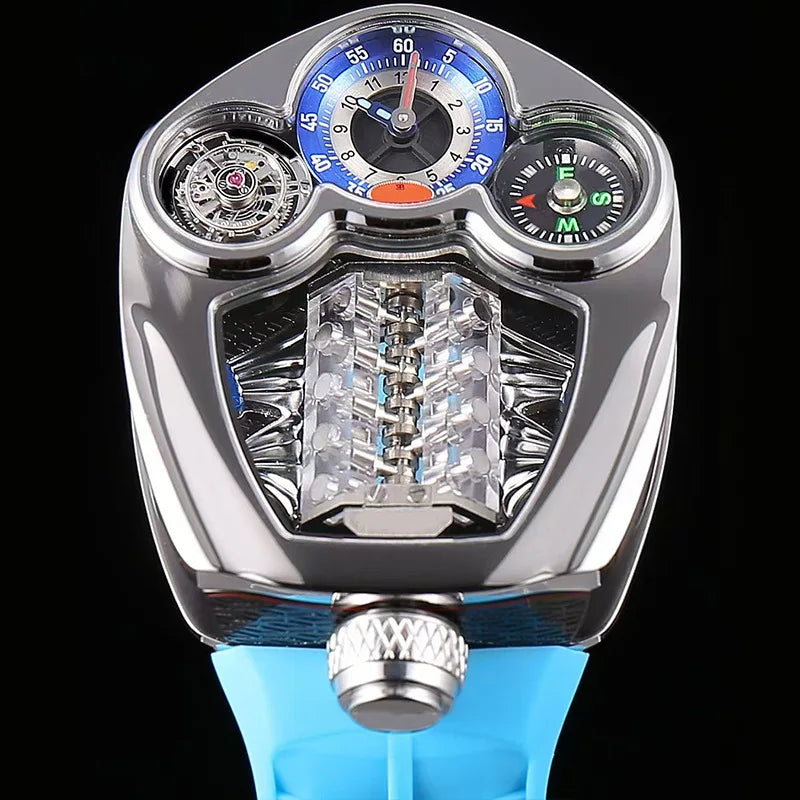 Relógio Masculino de Quartzo Engine — Aço Inoxidável, Bússola e 3 ATM