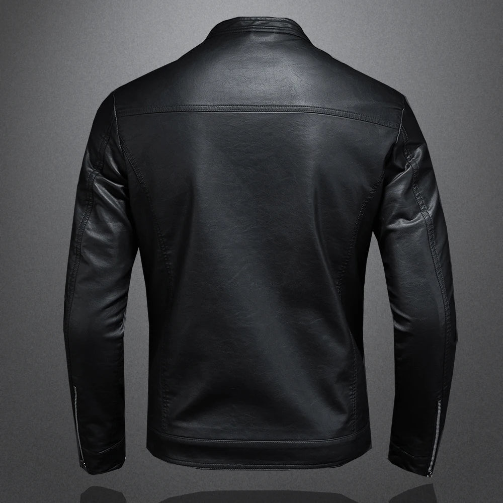Jaqueta de couro masculina para primavera/outono com gola slim