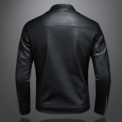 Jaqueta de couro masculina para primavera/outono com gola slim