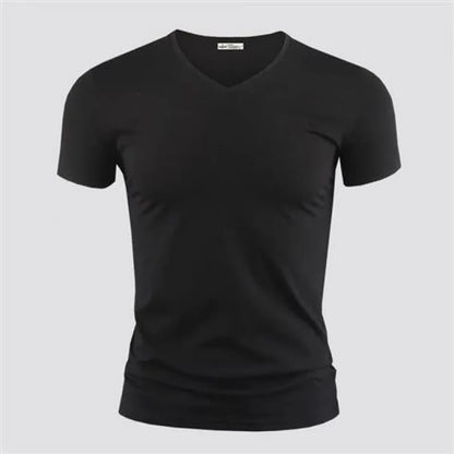 T-shirts cor pura gola V e O