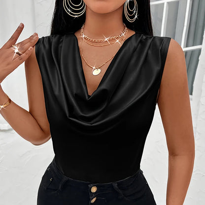 Blusa de seda-como cetim regata