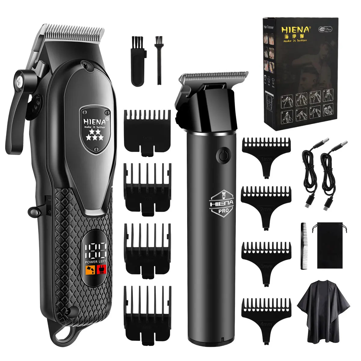 Kit de Cortador de Cabelo HIENA — Aparador Elétrico Profissional com Display LCD