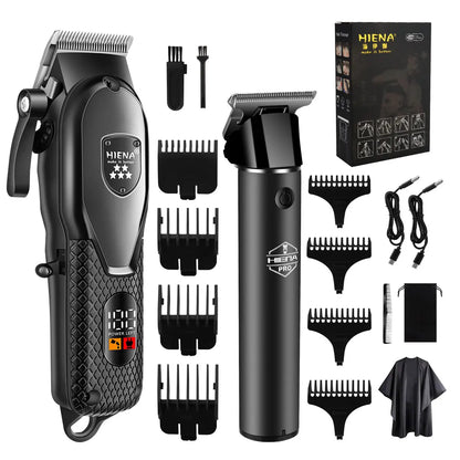 Kit de Cortador de Cabelo HIENA — Aparador Elétrico Profissional com Display LCD