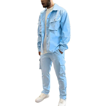 Conjunto Masculino Casual de Jaqueta e Calça — Poliéster e Múltiplos Bolsos