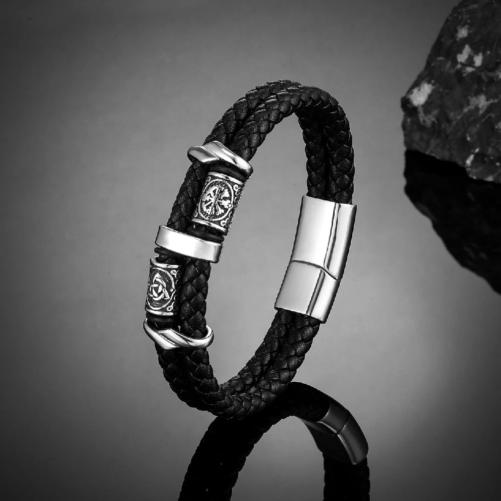 Pulseiras estilo punk viking em pele genuína entrançada