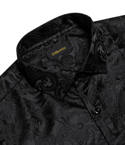 Camisa Masculina Paisley de Manga Longa em Poliéster