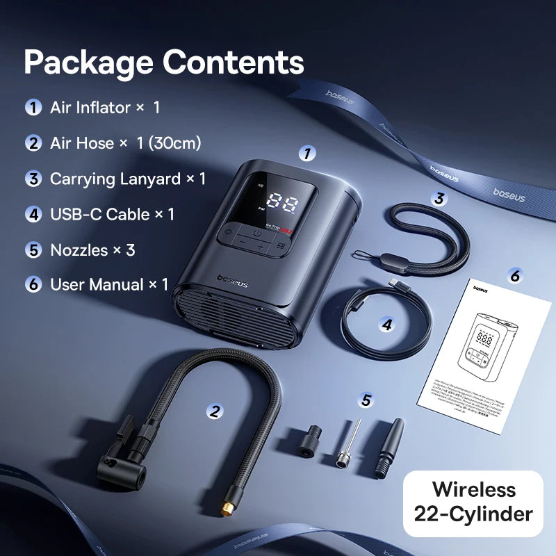 Compressor de ar portátil Baseus GoTrip VA1 Pro/Max para automóvel