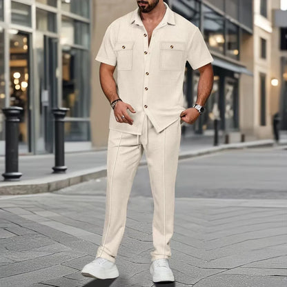 Conjunto Masculino de Verão – Camisa de Botões e Calça Curta