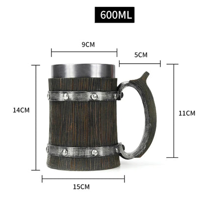 Caneca de cerveja estilo Viking em aço inoxidável