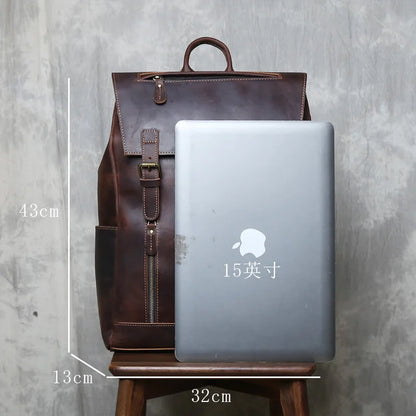 Mochila vintage de couro crazy horse