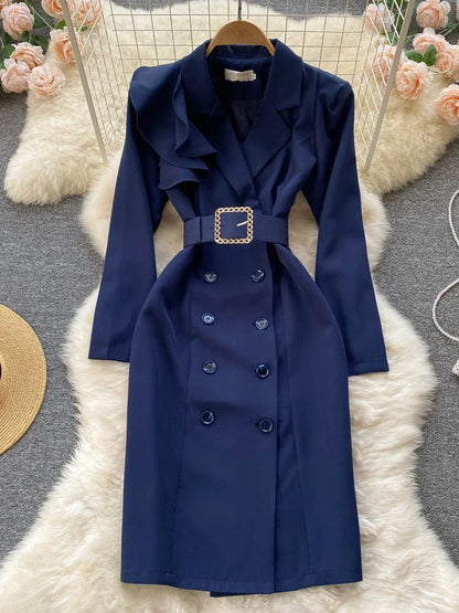 Vestido Feminino de Escritório com Cinto — Manga Longa e Comprimento Midi