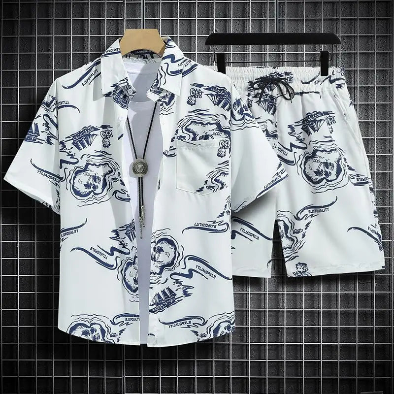 Conjunto masculino havaiano de verão para a praia