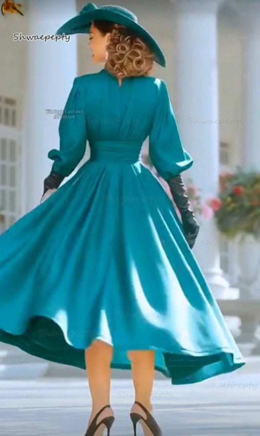 Vestido elegante com decote em V, corte em A