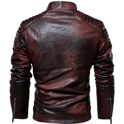 Jaqueta masculina de inverno em lã e couro com gola