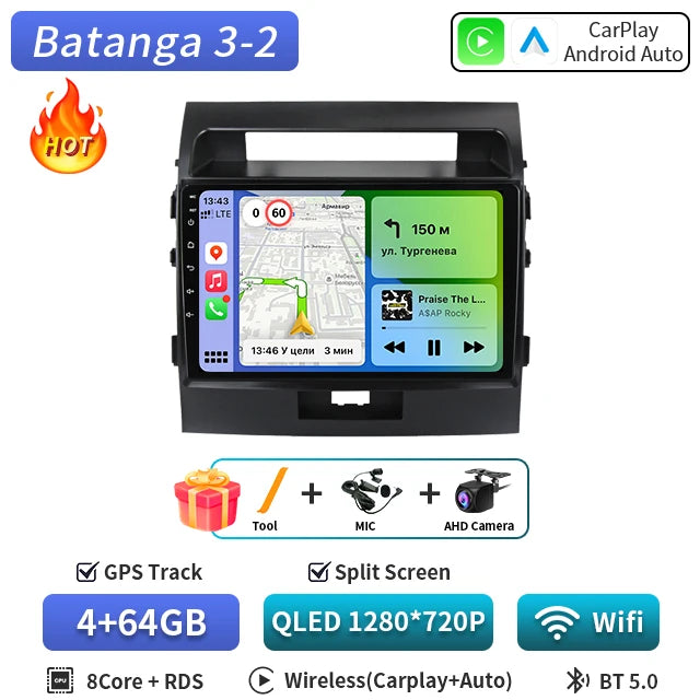 Central Multimédia Android para Toyota Land Cruiser 200 (2007–2015) – CarPlay, GPS e Wi‑Fi