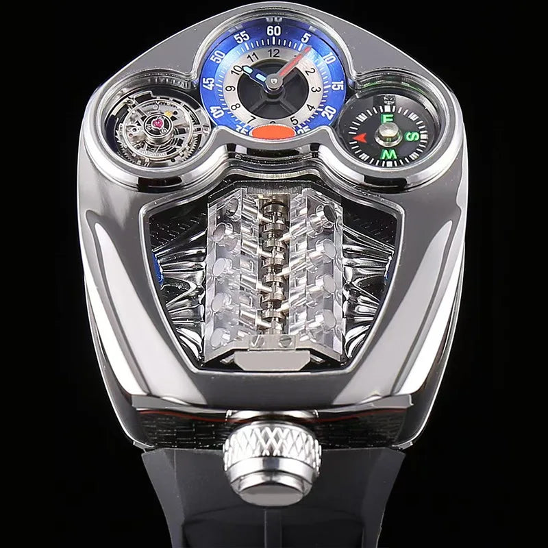 Relógio Masculino de Quartzo Engine — Aço Inoxidável, Bússola e 3 ATM