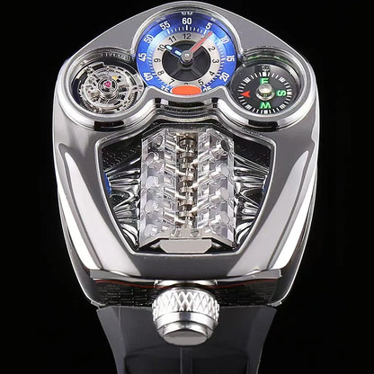 Relógio Masculino de Quartzo Engine — Aço Inoxidável, Bússola e 3 ATM