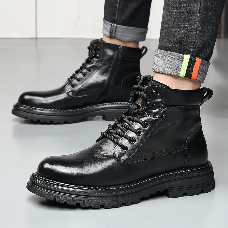 Botas masculinas de couro bovino para outono/inverno