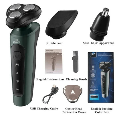 Barbeador Elétrico Masculino 9D Multifuncional – Recarregável e Lavável