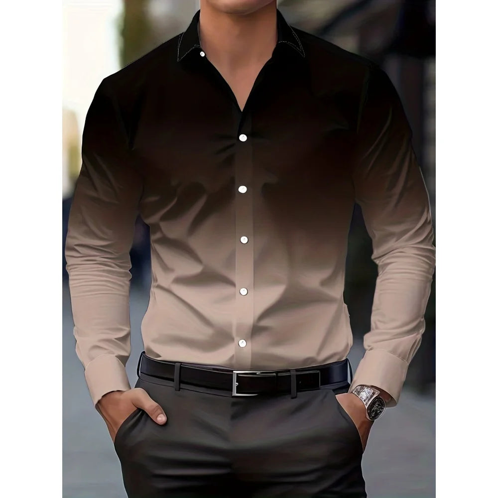 Camisa Masculina de Manga Comprida com Estampa Gradiente