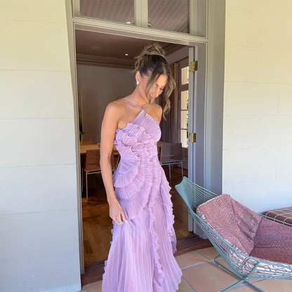 Vestidos de baile babados em camadas