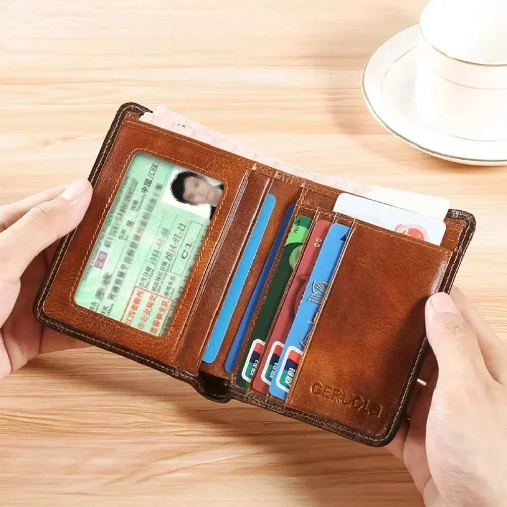 Carteira masculina de couro genuíno com bloqueio RFID