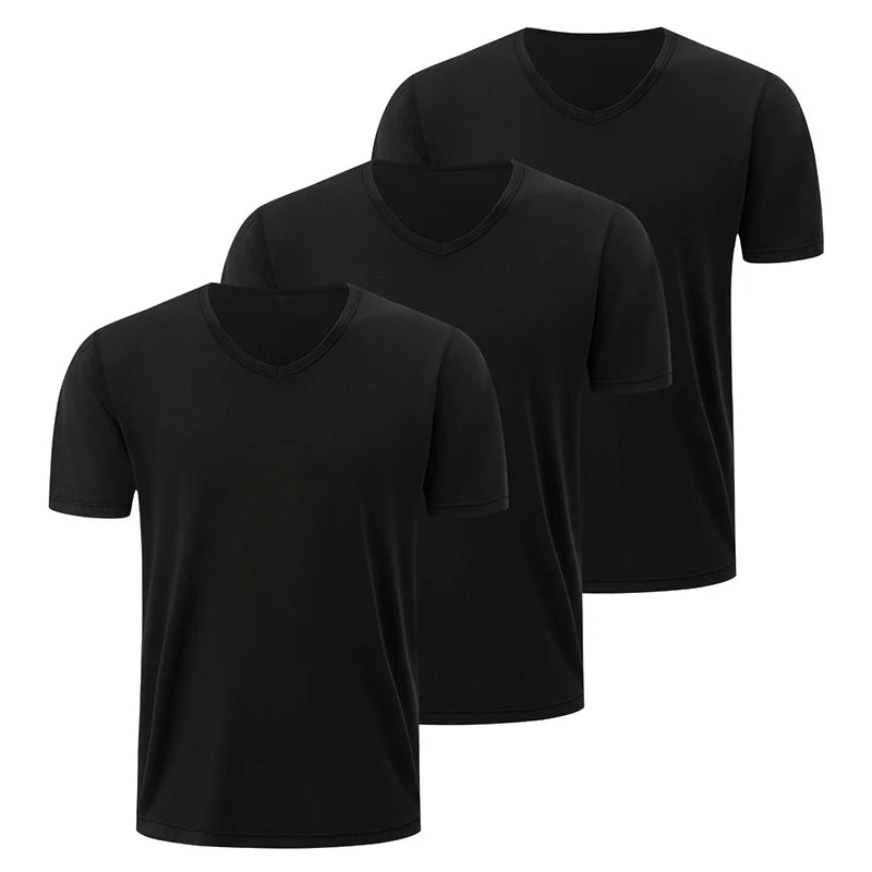 T-Shirt Masculina Básica com Decote em V — Packs de 1 a 4 Peças