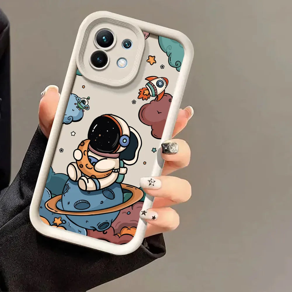 Capa de Silicone Fofa de Astronauta para Xiaomi, POCO e Redmi – Proteção e Estilo