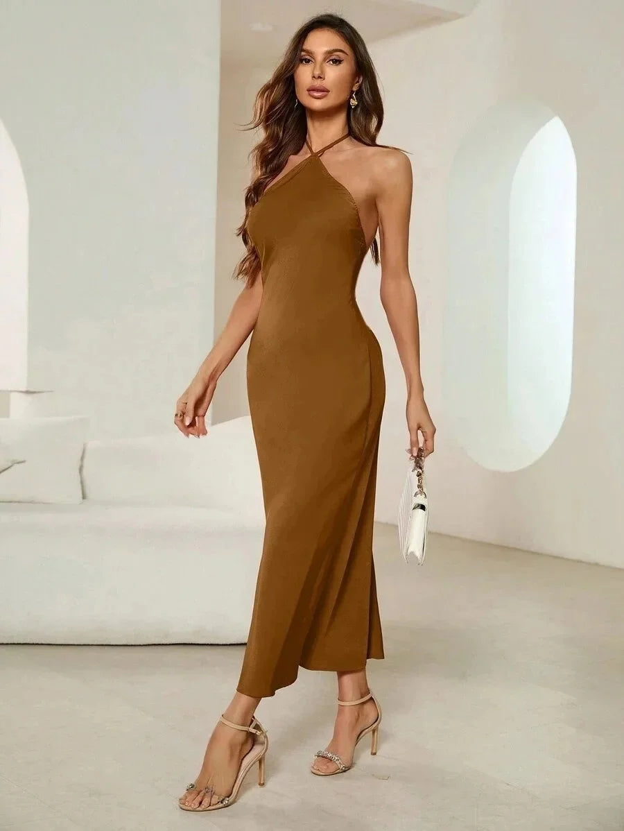 Vestido seda cetim sem alças