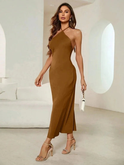 Vestido seda cetim sem alças